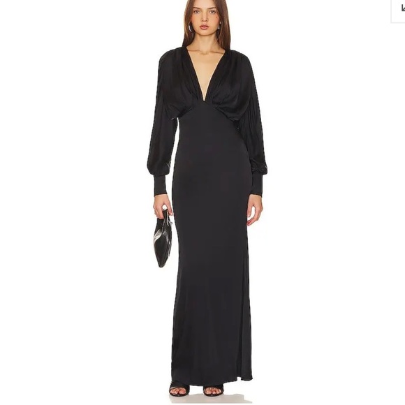 NBD Solange Gown Black Long Sleeve satin dress maxi Revolve NWT XS NBD Solange Gown Black Long Sleeve satin dress maxi Revolve NWT XS